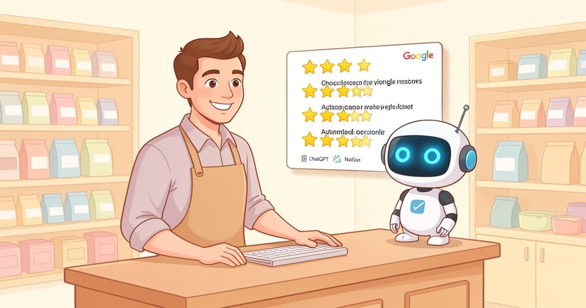 Comment un commerçant peut automatiser ses réponses aux avis Google en 3 outils : Make, ChatGPT et Notion
