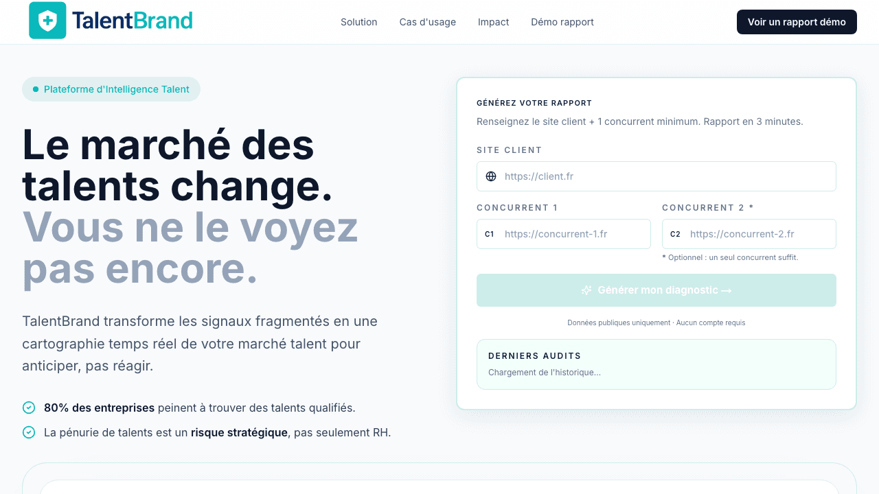 Homepage screenshot of TalentBrand