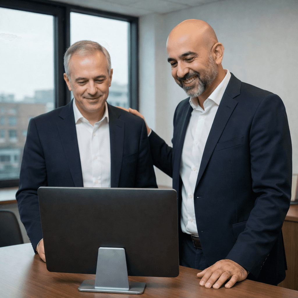 Tarek Nachnouchi guiding a business leader in front of a screen