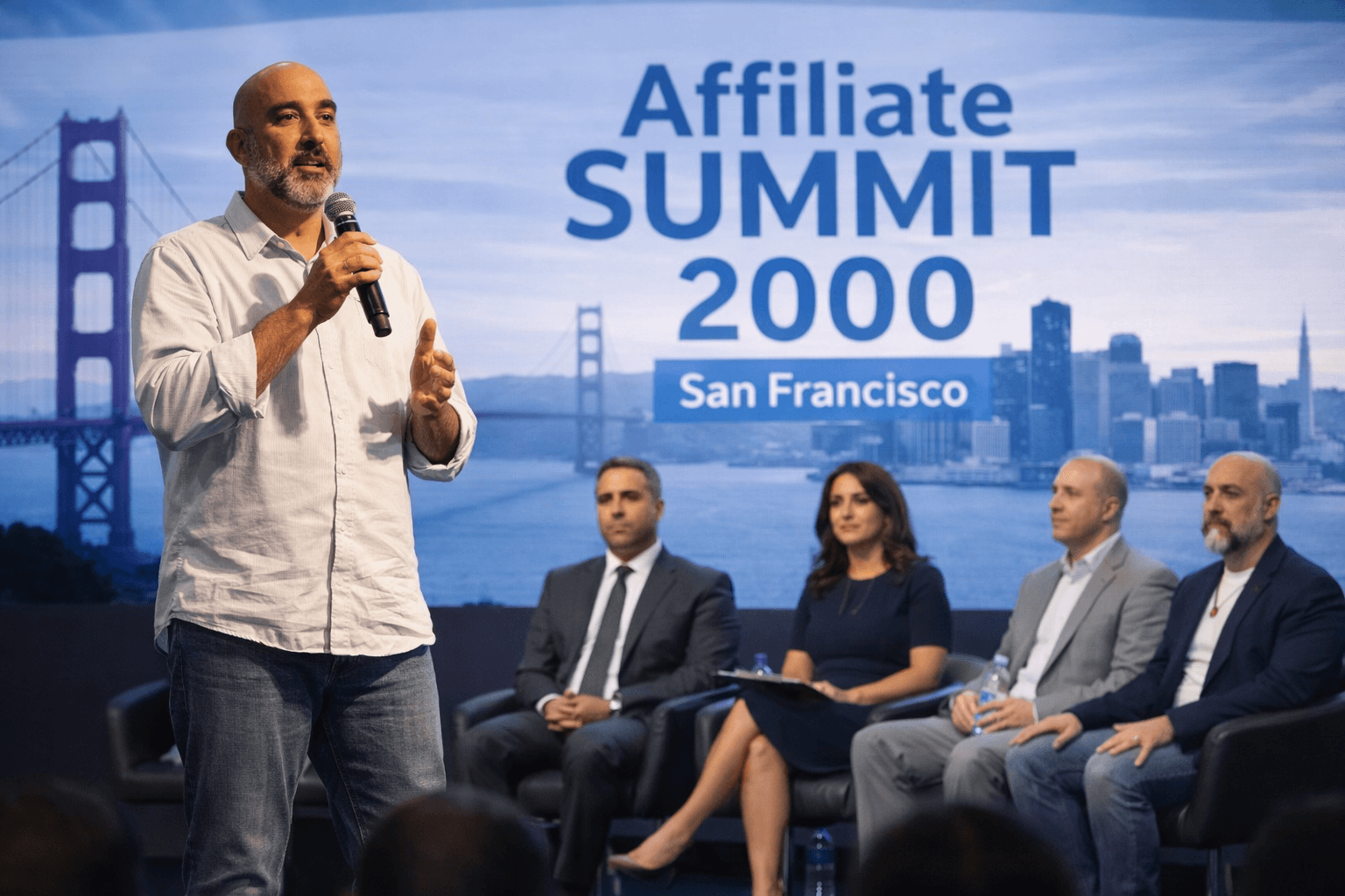 Tarek Nachnouchi speaking on stage in San Francisco